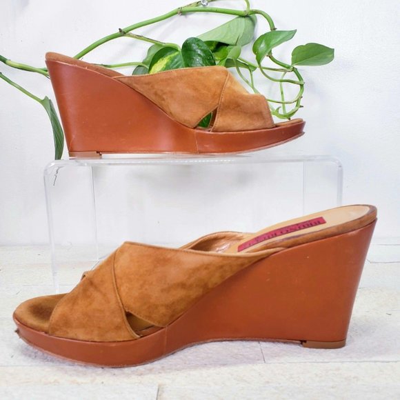 Bruno Ricci  10 Women Shoes Leather 41‎ Sandals Slip On Slide Wedge Brown - Picture 1 of 12